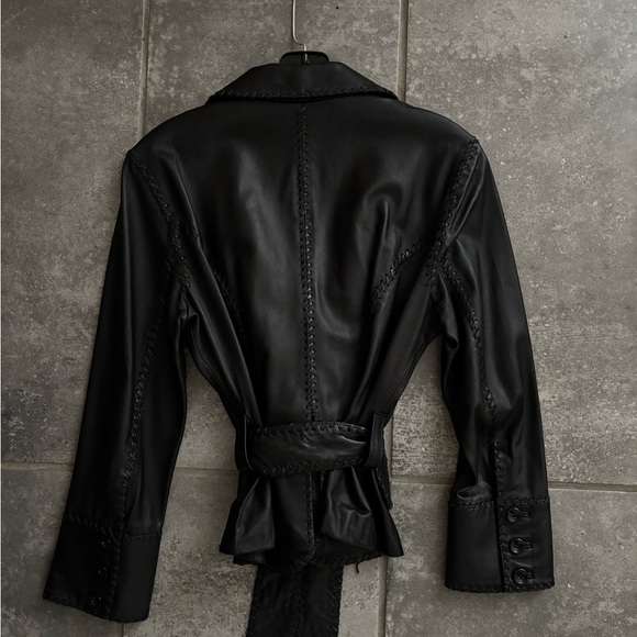 RARE Bebe Women's Genuine Leather Jacket Blazer Button Front Jacket with belt - Picture 12 of 17